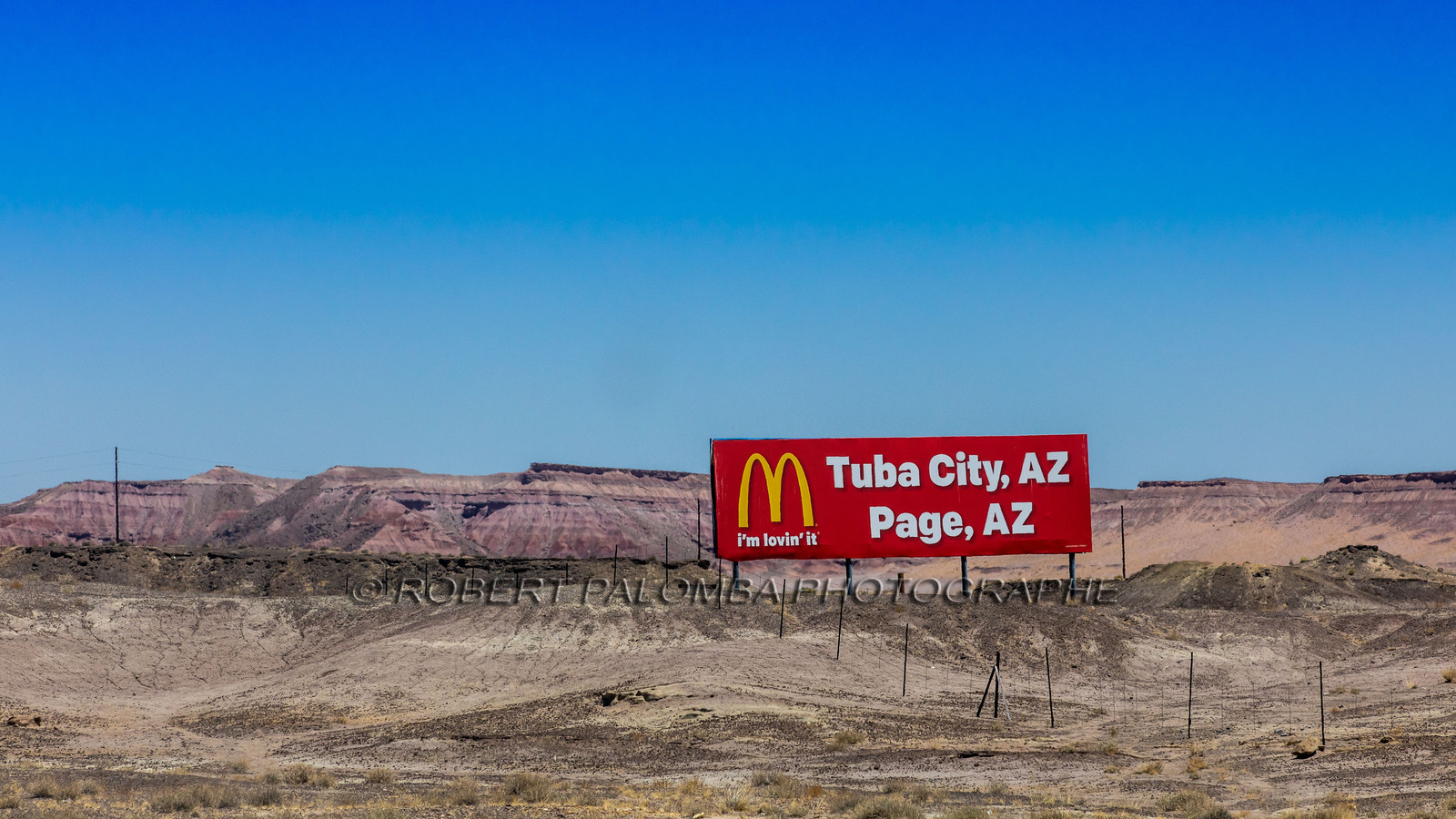 Panneau publicitaire Mac Donald's sur la route en quittant le Grand Canyon Panneau publicitaire Mac Donald's sur la route en quittant le Grand Canyon